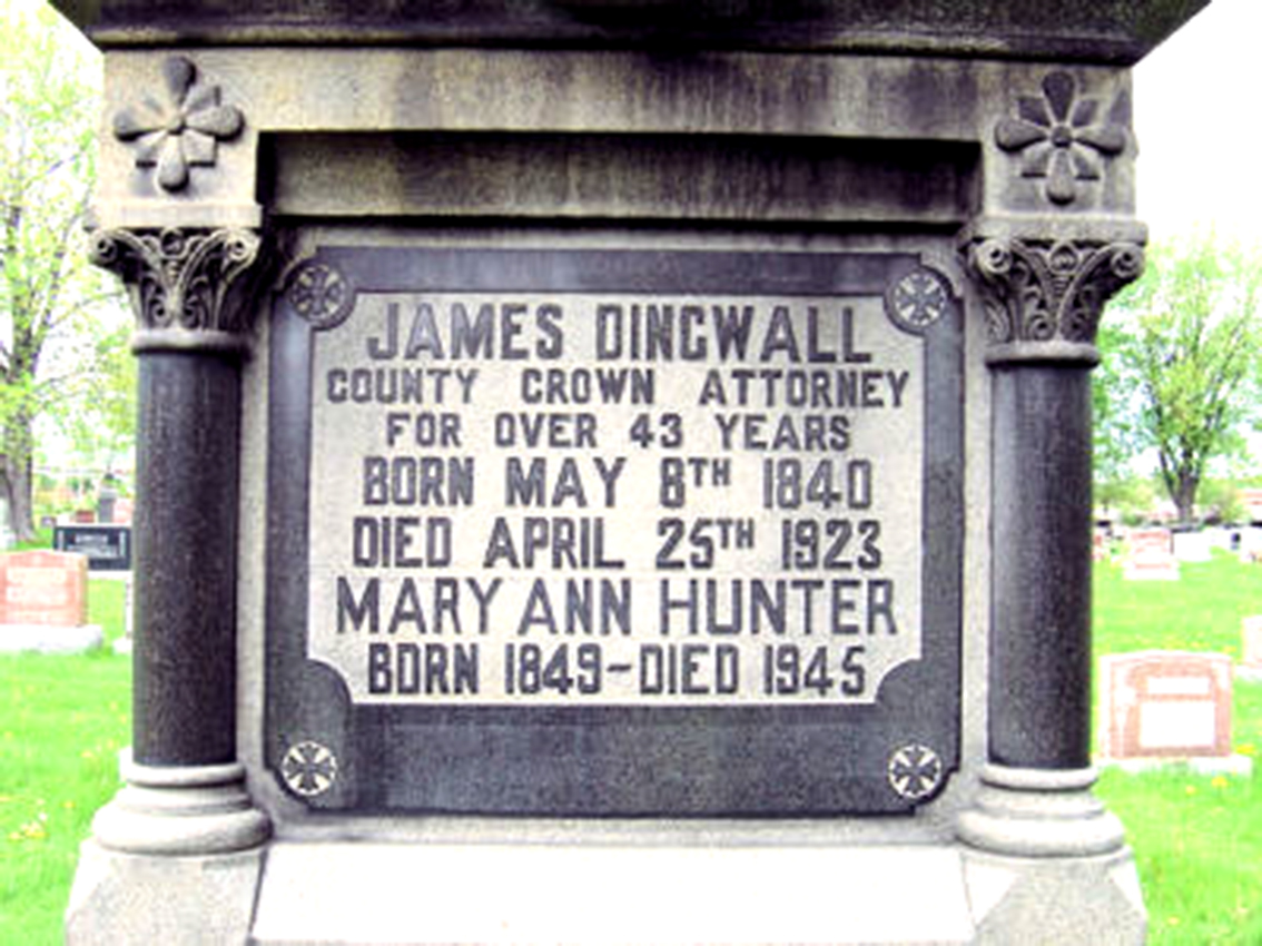Photo of headstones/James Dingwall 1840-1923 hdstn Cornwall Woodlawn cem ON